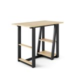 oak home office desk with black frame