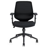 ergonomic chair with black mesh back and fabric seat