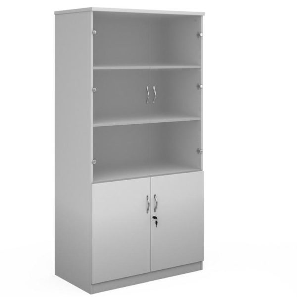 Deluxe Office Storage Combination Cupboard With 4 Shelves 2000mm High With Glass Upper Doors Work 2000G - Image 2