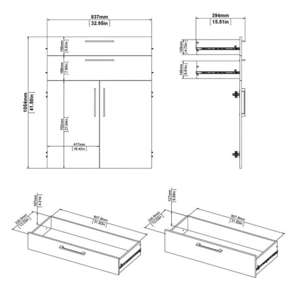 Alexis Office Storage Unit With Cupboard and 2 Drawers And 2 Shelves White - Image 10