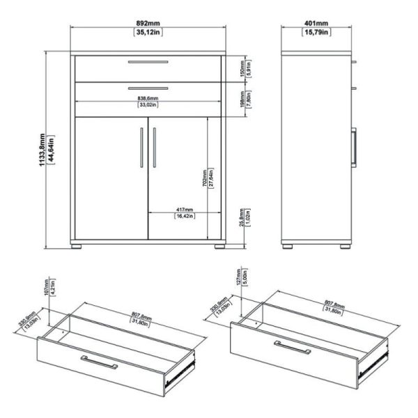 Alexis Office Storage Unit With Cupboard and 2 Drawers, 2 Doors And 3 Shelves White - Image 9