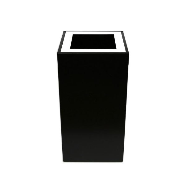 black office recycling bin with white top