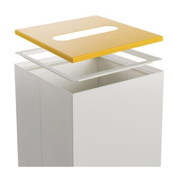 white office recycling bin image showing bag ring and yellow top