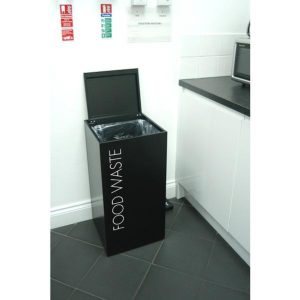Black office recycling bin with soft close top