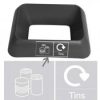 Black office recycling bin top with Tins lettering and pictogram