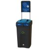 black office recycling bin with blue lockable lid and Confidential Waste Signage