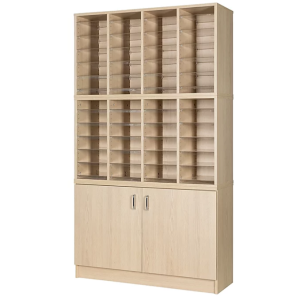 pigeon holes with 48 spaces in oak finish with cupboard