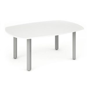 white oval meeting table with silver legs