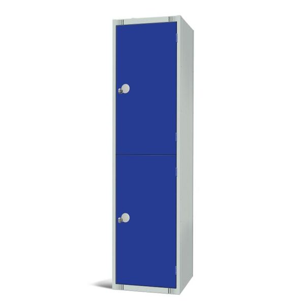 2 lockers with blue doors and grey carcass