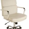 cream leather office chair with chrome arms and 5 star base