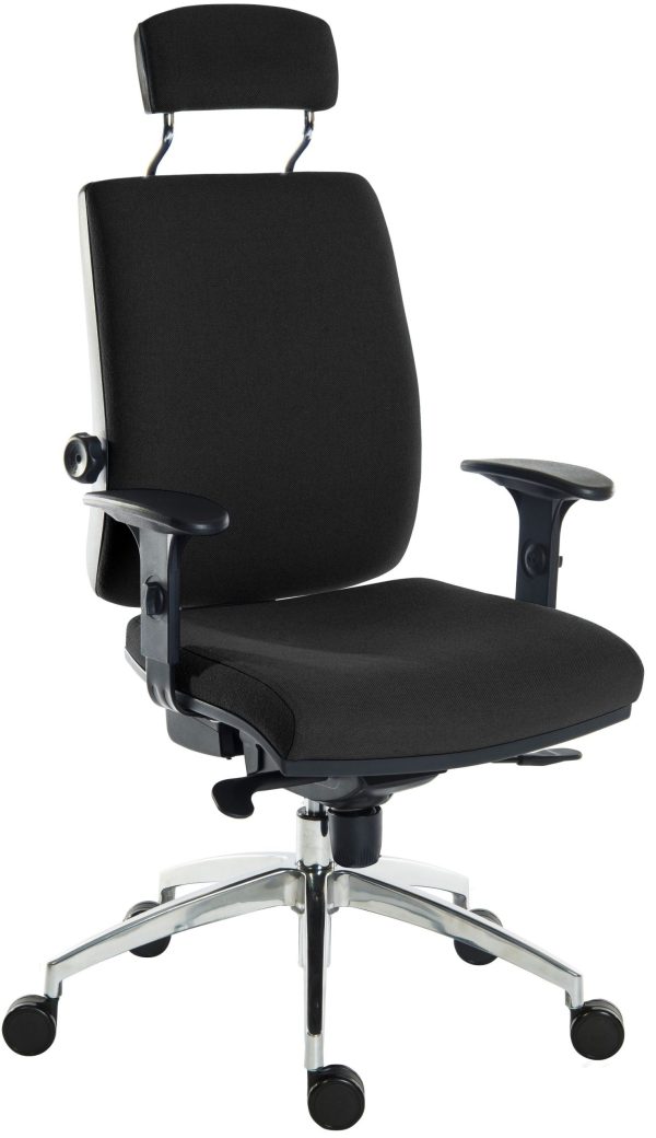 ergonomic office chair in black fabric with chrome 5 star base