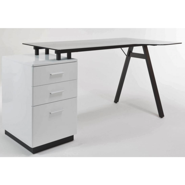 black glass top home office desk with 3 drawer white desk pedestal