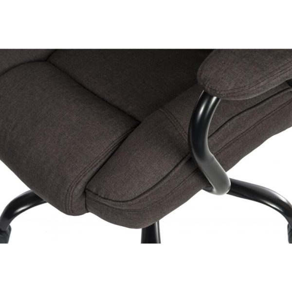 close up of brown fabric heavy duty office chair