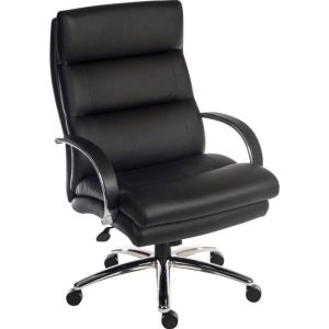 Heavy duty office chair in black leather and chrome 5 star base