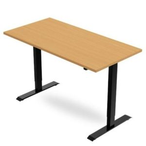 height adjustable desk with beech desk top and black frame