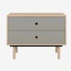 contemporary 2 drawer unit with grey drawers and light wood carcass