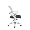 side view of mesh back office chair with black fabric seat and white frame