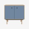 office sideboard storage with blue doors and light wood carcass