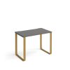 home office desk with grey desk top and brass sleigh frame