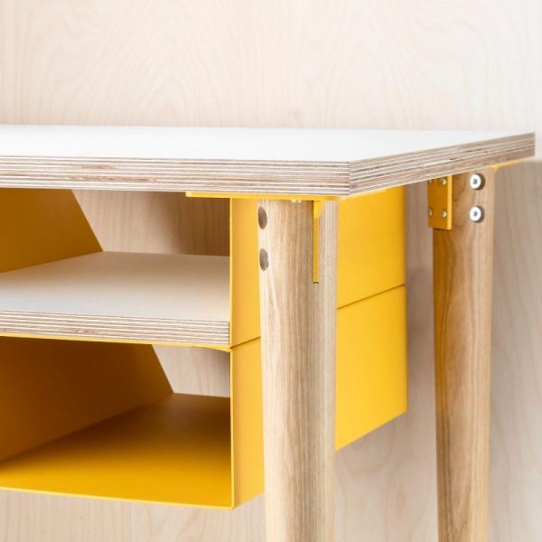 yellow under desk shelves