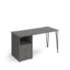 grey home office desk with pedestal and hairpin leg