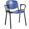 meeting chair in blue plastic and black arms and frame