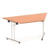 trapezium office meeting table with beech table top and silver folding frame