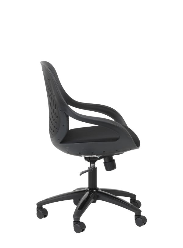 side view of black mesh back office chair