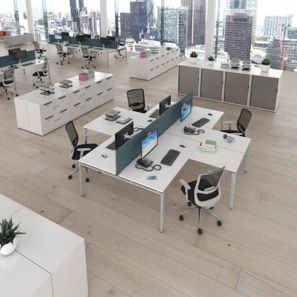 arial view office office. White office desks and office cupboards