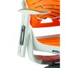 close up of office chair with plastic orange seat and white frame