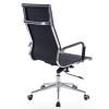 back view of contemporary black leather office chair with chrome frame