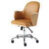 tan and wood home office chair with chrome base