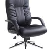 black leather office chair with chrome frame