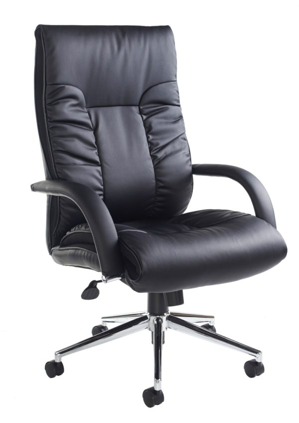black leather office chair with chrome frame