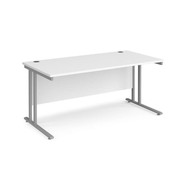 office desk with white desk top and silver cantilever legs