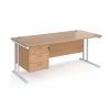 office desk 1800mm with beech desk top and white cantilever leg frame and 3 drawer desk pedestal