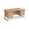 beech office desk with 2 x 3 drawer pedestals and silver cantilever frame