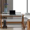 home office desk with curved oak frame and white glass desk top