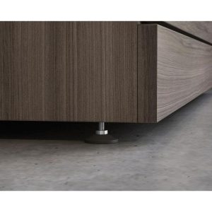 Close up of end of office drawer unit in dark wood