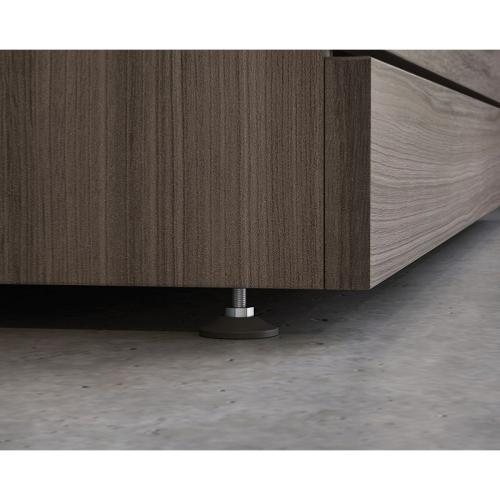 Close up of end of office drawer unit in dark wood