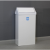 white office recycling bin with swing top