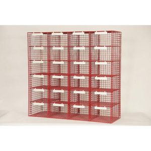 red wire pigeon hole unit with 24 pigeon holes