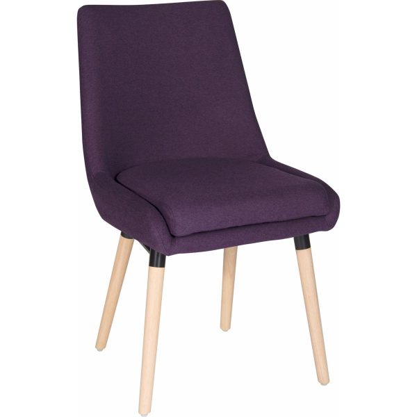 reception chair in purple fabric and wooden spindle legs