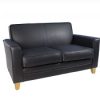black leather sofa 2 seater with wooden legs
