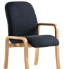 black fabric meeting chair with wooden arms