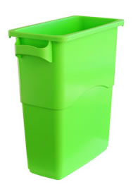 green plastic office recycling bin