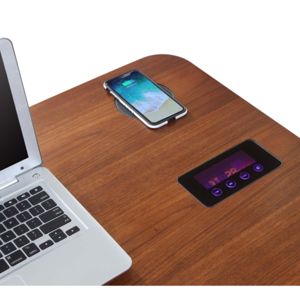 desk top with phone charging