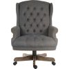 Traditional button backed chair in grey fabric and wooden base
