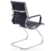 Side view of contemporary black leather meeting chair with chrome frame