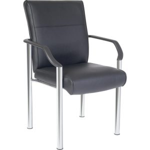 black leather visitor chair with silver frame
